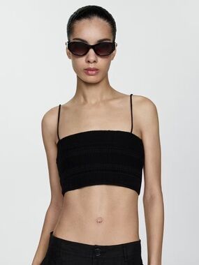 Mango Black Cropped Knit Spaghetti-Strap Top